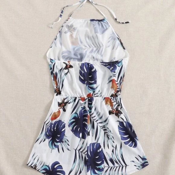 White/Blue Tropical Romper in L - Picture 2 of 3